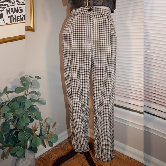 Straight Legged Preppy Brown Black and White Plaid Checkered H&M Pants - Picture 2 of 3